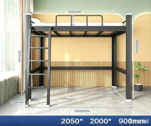Iron Frame Modern Minimalism Loft Bed Space Saving Design Height Adjustable Stable No Squeaking Storage Space Bedroom Furniture