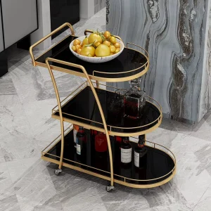 Iron Glass Nordic Design Hotel Trolley 3 Shelves 4 Wheel Durable Dining Cart Mobile Commercial