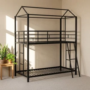 Iron House Shaped Bunk Bed for Apartment Hotel Bedroom Modern Design Disassembly Feature Iron Frame Double Bunk