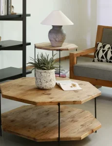 Iron Wood Square Double Layer Side Table Solid Wood Bedside Table