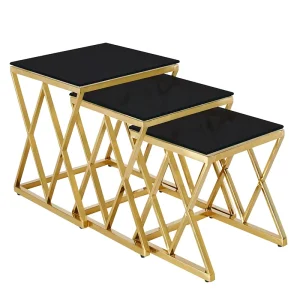 Italian Classic Design Nest Glass or Marble Table Top with Golden Stainless Steel Legs Coffee Table Set