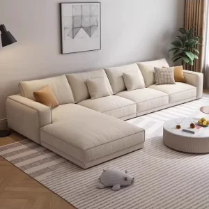 Italian Cotton Linen Fabric Reclining Sofa Set Foam Filled Modern Modular Sofa Bed with Wooden Legs for Living Room Hotel