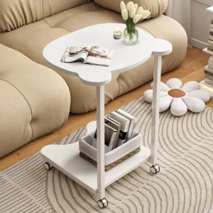 Italian Creative Design Modern White Teddy Bear Shape Storage Coffee Table with Wheels Portable Sofa Side Table for Living Room