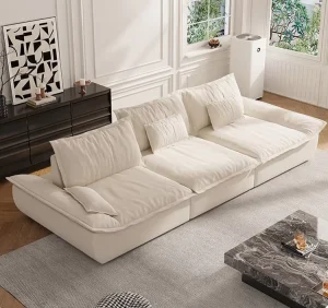 Italian Design 3 Seater Office Sofa Adjustable Seat Depth with Velvet Fabric Comfortable and Big Size for Apartments Hotels
