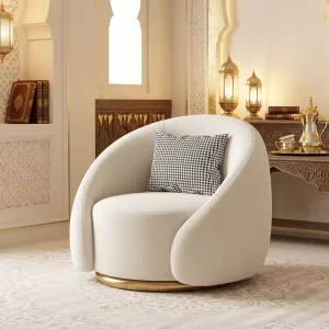 Italian Design Boucle Swivel Sofa Chair Modern Asymmetric Lounge Chair with Metal Base for Living Room