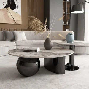 Italian Design Living Room Coffee Table Modern Black Base Round Table Set Round Tables Luxury Sintered Stone Top