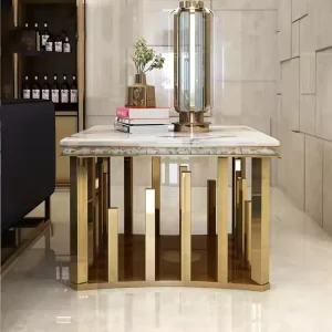Italian Design Modern Luxury Side Table Shiny Stainless Steel with Marble Top for Living Room or Hotel Home Furniture
