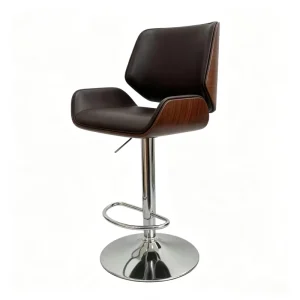 Italian Designer Black Bar Stool with Brown Leather Modern Luxury High Bar Chair Adjustable Soft