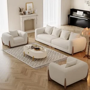 Italian Designer Chesterfield Modern Reclining Sofa Set Solid Wood Legs Lamb Velvet Fabric Light Luxury Sofa Bed for Hotel Use