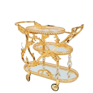 Italian Dining Cart Midcentury Design Copper Eco Friendly 4 Wheel Light Golden Hotel Trolley for Family Banquets Living