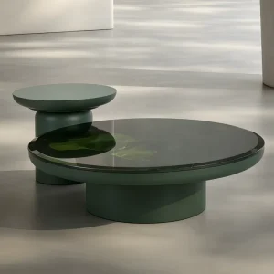 Italian Durable Eco Friendly Minimal Round Marble Coffee Table in Avocado Green Designer High end Combination Tea Table