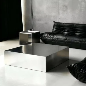 Italian Durable Minimalist Solid Stainless Steel Coffee Table Brushed Matte Finish Eco Friendly Easy Clean for Modern Living