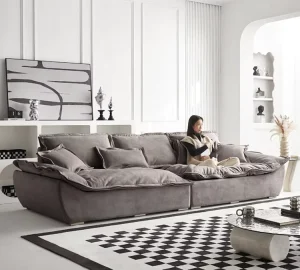 Italian Fabric Three Seat Sailing Sofa Set Modern Minimalist Straight Row Convertible for Villas and Living Rooms
