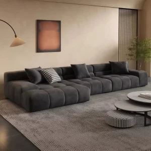 Italian French Cream Minimalist Light Luxury Puffy Tofu Fabric Sofa for Small Living Room