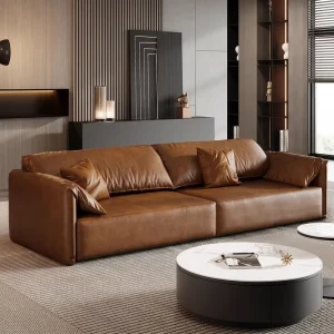 Italian Genuine Leather Office Sofa Set Elephant Ear Living Room Straight Three Seater Storage