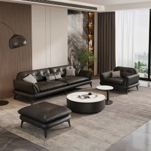Italian High End Luxury Designer Stylish Living Room Furniture Set Modern Genuine Leather Sofa Set
