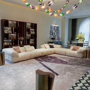 Italian High end Living Room Velvet Fabric Sofa Combination Down Modular L shaped Fabric Couch Sofa Set for Luxury Hotel Villa