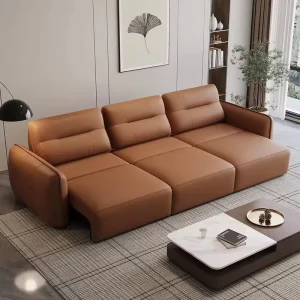 Italian Leather Chesterfield 3 Seat L Shape Sectional Sofa Set Micro Fabric Power Remote Control Electrical Glide Extendable
