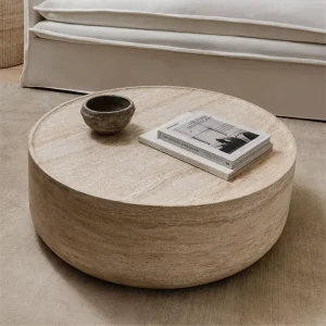 Italian Light Gray Natural Marble Round Coffee Table Modern Design Living Room Furniture for Villa Hotel and Office Decor