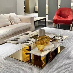 Italian Light Luxury Floating Square Coffee Table Natural Stone Marble Designer Modern Minimal Living Room Furniture