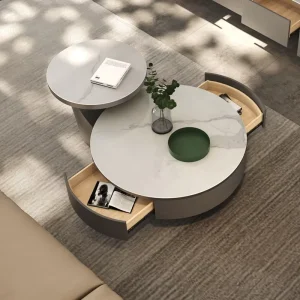 Italian Light Luxury Round Rock Panel Coffee Table TV Cabinet Combination of Small Household Modern Simple