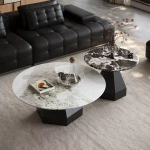 Italian Light Luxury Style White Marble Round Coffee Table Stone Center Table Suitable for Living Room Villa and Hotel Furniture