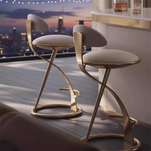 Italian Light Luxury Upholstered Bar Stool Metal Frame White Upholstered Seat EU CE Certified for Bar Restaurant Kitchen Island