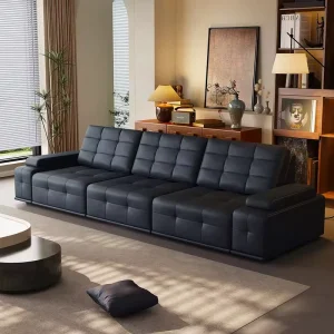 Italian Luxurious Electric Extendable Sofa Bed Set High End Modern Remote Control L Shape Genuine Leather Living Room Sofa