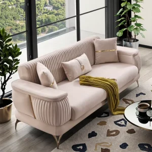 Italian Luxury 3 Seater Bright Velvet Upholster Sofa Set Modern Home Living Room Sectional Couch for Apartment Use