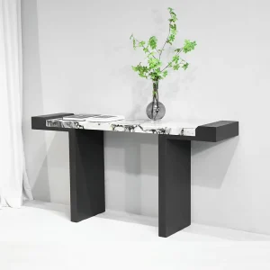 Italian Luxury Console Table Marble Top Dark Black Wood Base Long Entry Table Contemporary Hallway Furniture for Hotel Villa