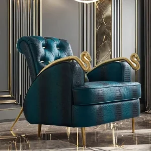 Italian Luxury Contemporary Single Sofa Chair with Snake Armrest and Pure Copper Wood Legs for Hotel Home