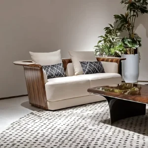 Italian Luxury Design Modern Sectional Sofa Set 123 Seater High Quality Wood Veneer Frame White Leather