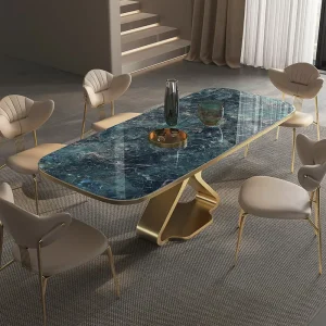 Italian Luxury Dining Table with High End Metal Rock Plate Stable Modern Simple Villa Design Home Bar Hotel