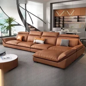 Italian Luxury Genuine Leather Three Seat Reclining Sofa Bed with Sponge Filling Modern Minimalist Design for Living Room