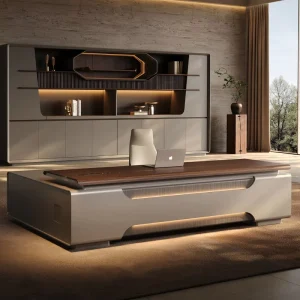 Italian Luxury High End Modern CEO’s Office Desk E0 Grade Walnut Veneer MDF Modular Large Desk for Office Building