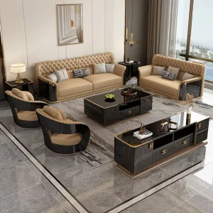 Italian Luxury Leather Sofa Set Postmodern High End Top Layer Cowhide Large Flat Villa Furniture Light Sofa Living Room