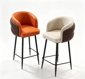 Italian Luxury Modern Upholstered Bar Stool PU Leather Counter Height Black Metal Legs Multi Color Customizable for Home Hotel