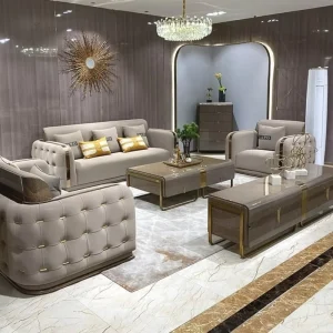 Italian Luxury Real Leather Sofa Set High End Top Grain Cowhide Tufted Sofa with Solid Wood Frame for Villa Penthouse