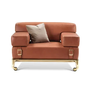 Italian Luxury Sofa Living Room Leather Sofa Chair Hotel Sales Office Use Metal Frame Wheeled Single Person Leather Upholstered