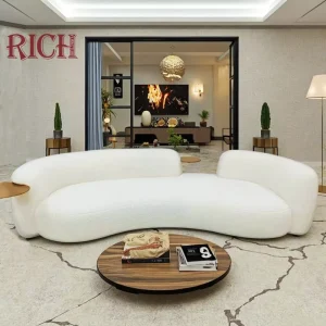 Italian Luxury White Fabric with Cup Tray Half Round Curved Sofa for Home Apartment Villa Living Room Hotel Office Event