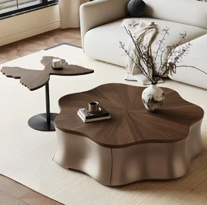 Italian Minimal Walnut Tone Butterfly Petal Coffee Table Set Modern Eco Friendly Durable Living Room Furniture Creative
