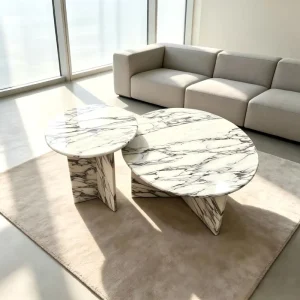 Italian Minimalist Arabescato Marble Nesting Coffee Table Set Modern Living Room Center Table for Villa Apartment Home Furniture