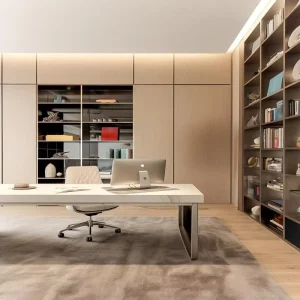 Italian Minimalist Bespoke Combined Study Desk and Bookshelf Custom Premium Home Office Integrated Furniture