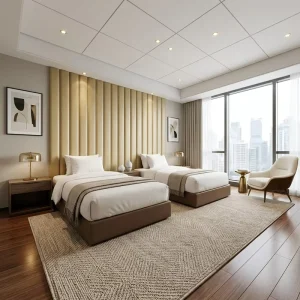 Italian Minimalist Custom Made Twin Guest Room Furniture Hotel Bedroom Sets One Stop Hotel Furnishing Solution