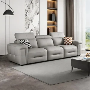 Italian Minimalist Eco Friendly Genuine Leather Sponge Sofa Set Apartments Adjustable Headrests Sectional Modern Villa