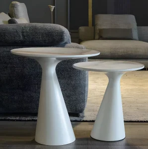 Italian Minimalist Fiberglass Side Table Modern Minimal Light Luxury Round Small Coffee Table With Glass Top