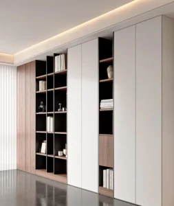 Italian Minimalist Full Wall Bookshelf Open Closed Storage Melamine Matte White For Living Room Bedroom School Study Home Office