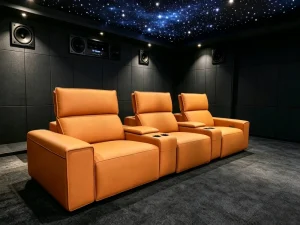 Italian Minimalist Genuine Leather Home Theater Sofa with Electric Headrest Function