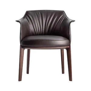 Italian Minimalist Leather Dining Chair Foam PU Leather Pleated Back Upholstered Accent Dining Chair for Villa Hotel Restaurant