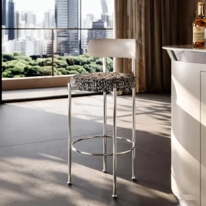 Italian Minimalist Leather Linen Adjustable Bar Stool Modern Stainless Steel Counter Chair High Stool for Living Room
